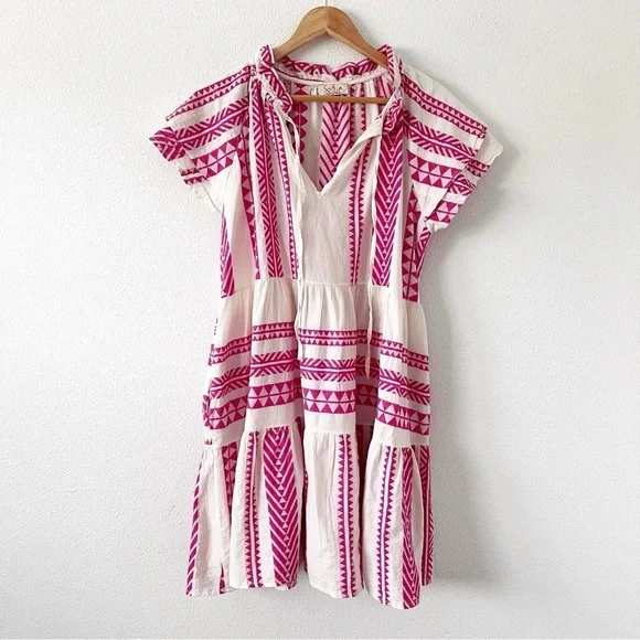 Sofia Hansel Boho Embroidered Geometrid Mini Dress in Hot Pink - Picture 2 of 8